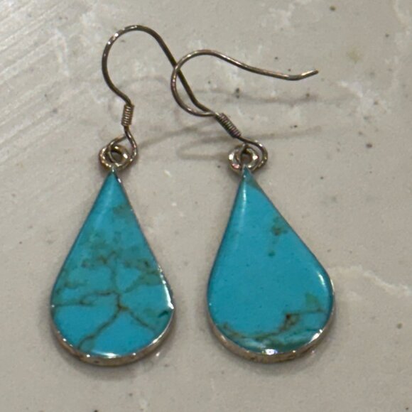 Two Pair Turquoise Earrings in Silver from Mexico - Picture 3 of 5